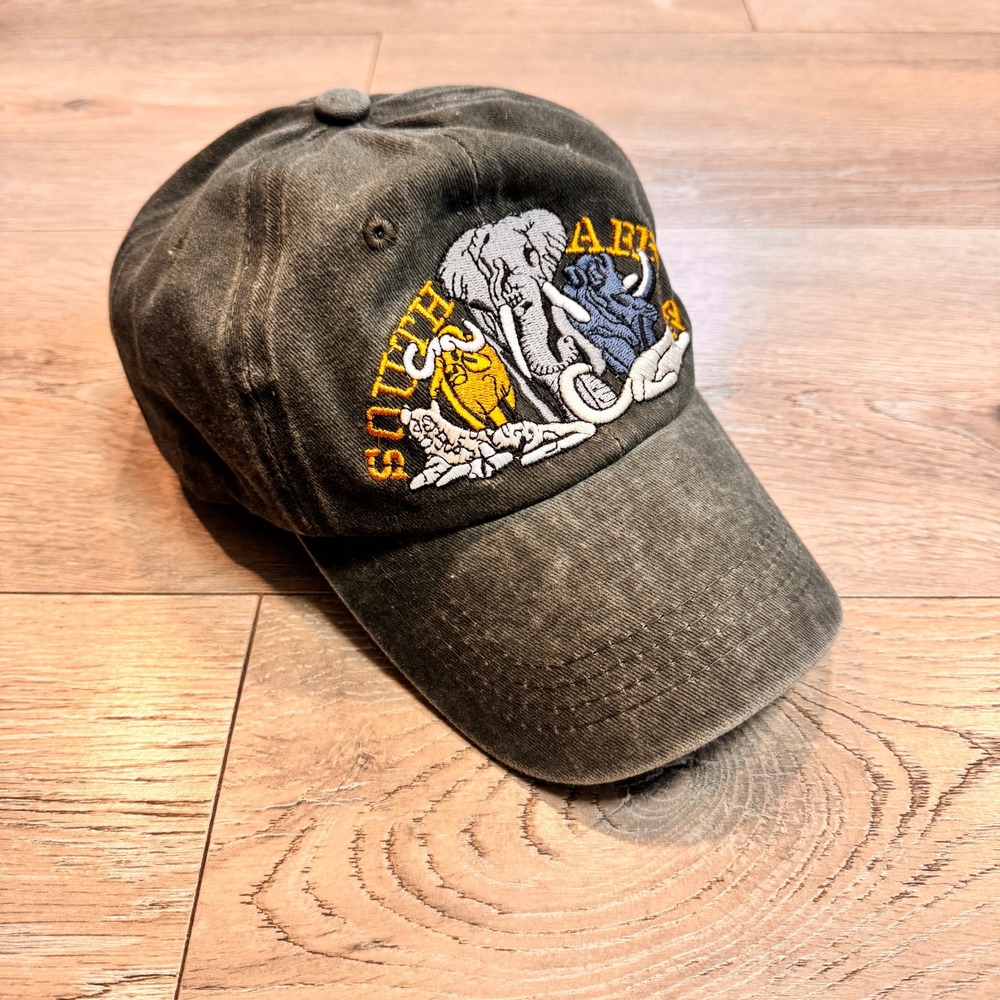 South Africa Animals Embroidered Distressed Gray Baseball Cap Hat‎ India Cotton